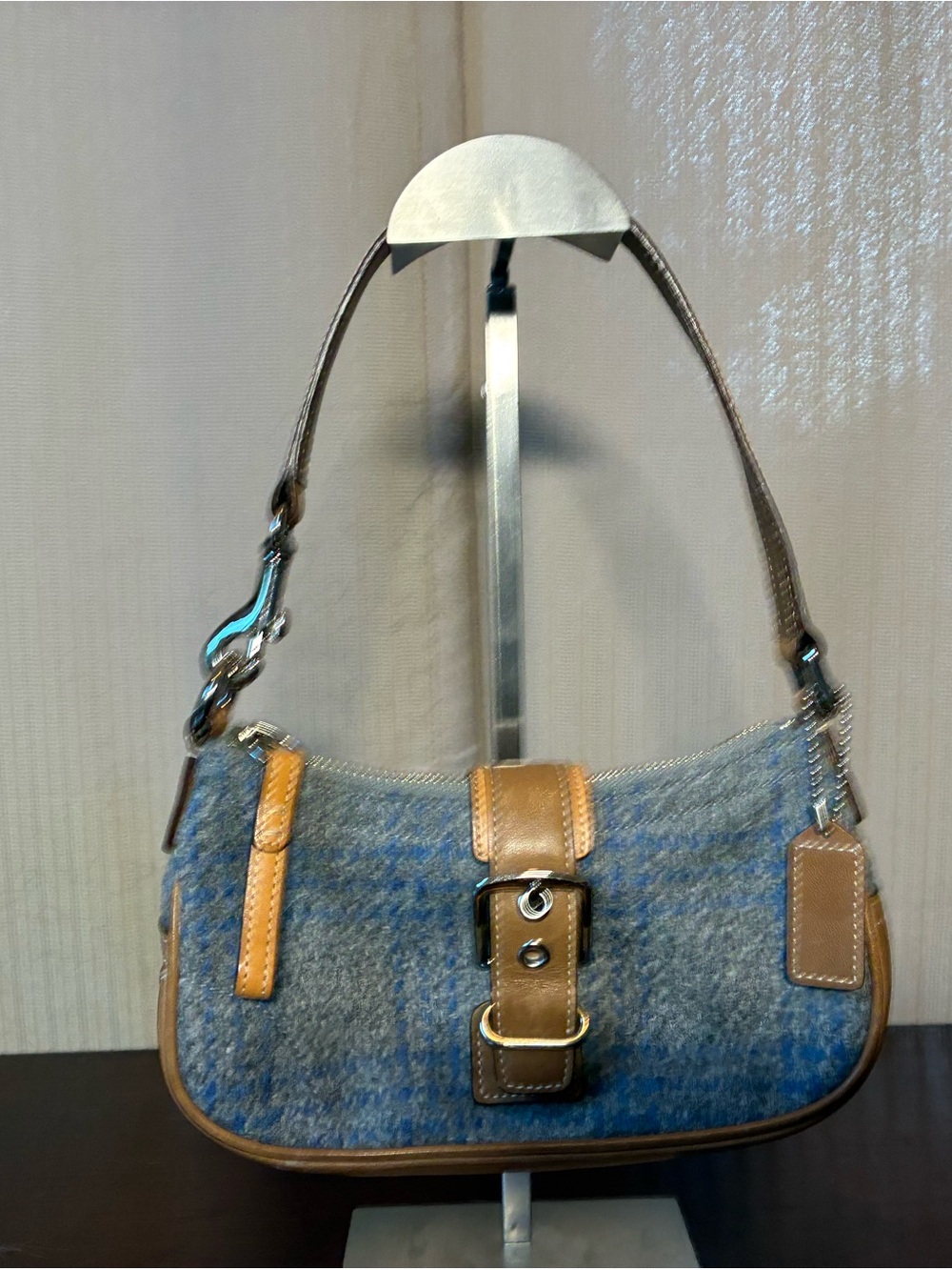 Coach Hampton Leather Tweed Hobo Shoulder Bag Vintage
